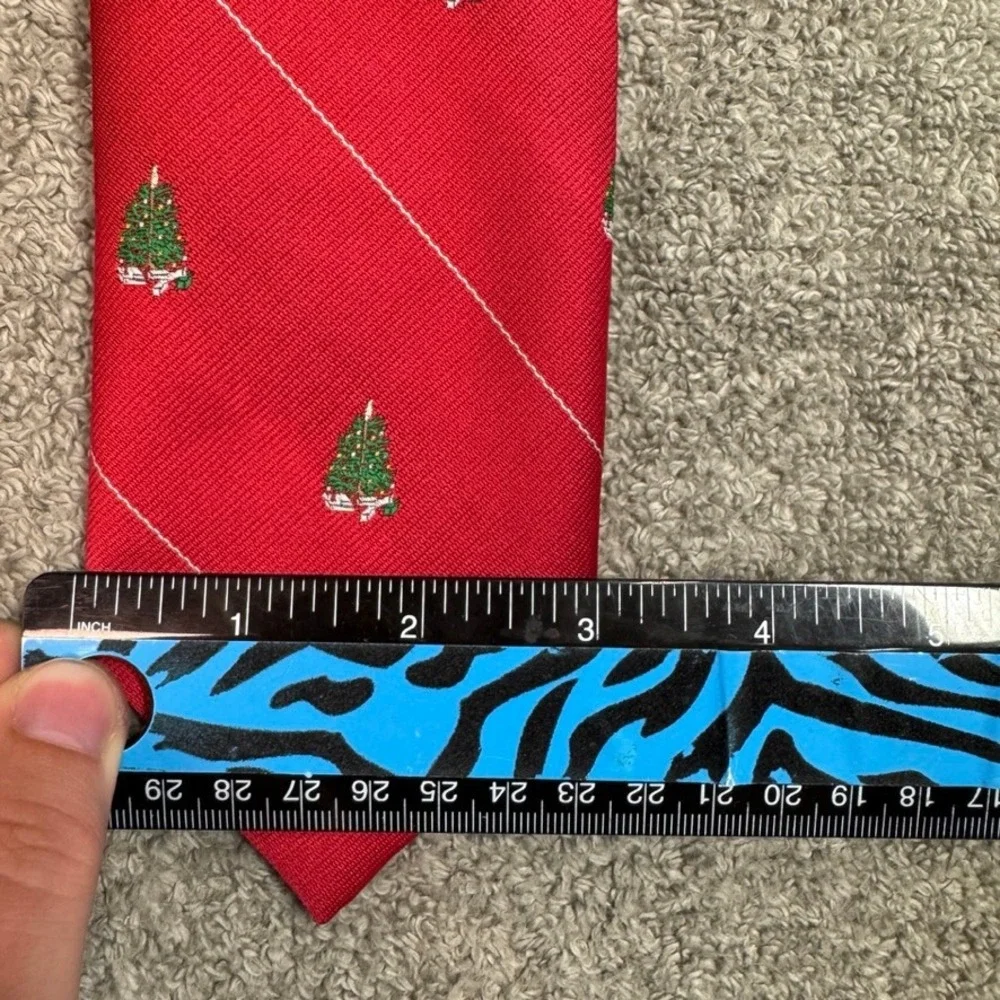 Barry Korman Mens Christmas Tree Silk Tie Red Holiday Festive Diagonal Stripe